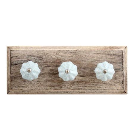 Baby Blue Crackle Ceramic Wooden Hooks